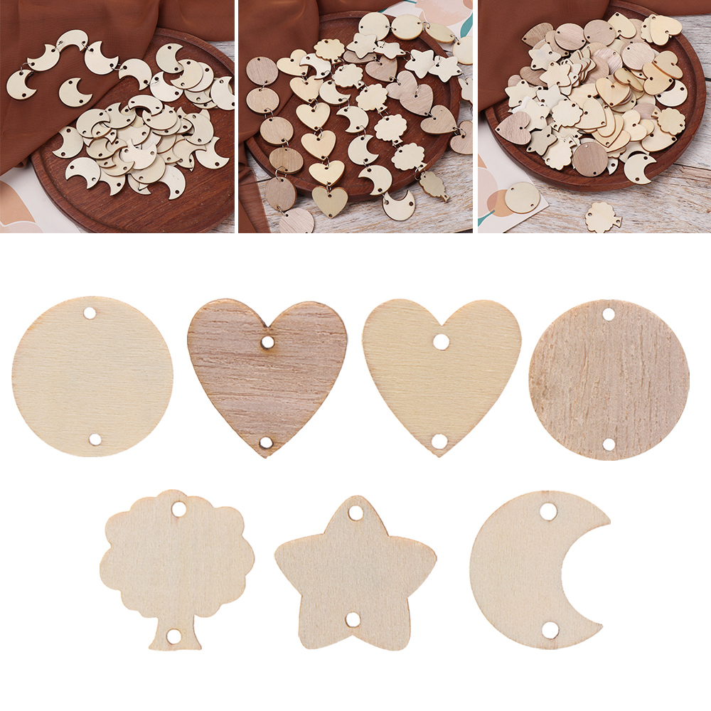 50個/セット DIYクラフト装飾品 星/ハート/丸型 木製 - Easter Craft Embellishment Set のレビューと価格