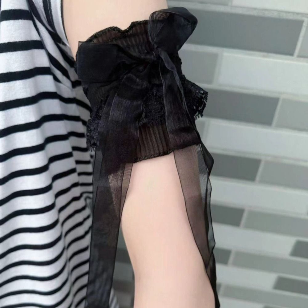 ファッションレースロリータアームスリーブ弾性ボウノットフリル - Lace Ribbon Trim のレビューと価格