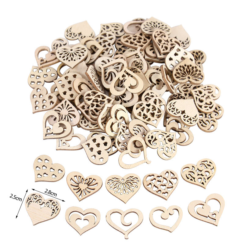 50/100 個中空ハートパターン小さな天然木製スライススク - Craft Embellishments のレビューと価格